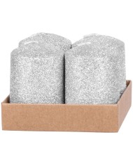 Sviečka MagicHome Vianoce, 4x6 cm, valcová, bal. 4 ks, strieborná, s glitrami, adventná