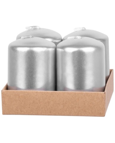 Sviečka MagicHome Vianoce, 4x6 cm, valcová, bal. 4 ks, strieborná