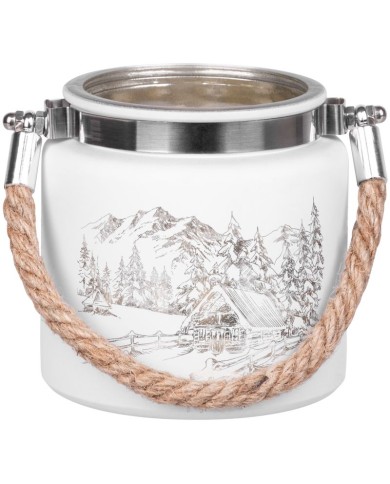 Svietnik MagicHome Vianoce, biely, s krajinkou, s lankom, 10x10 cm