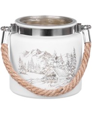 Svietnik MagicHome Vianoce, biely, s krajinkou, s lankom, 10x10 cm