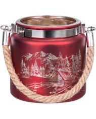 Svietnik MagicHome Vianoce, červený, s krajinkou, s lankom, 10x10 cm