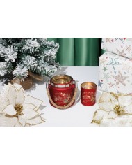 Svietnik MagicHome Vianoce, červený, s krajinkou, s lankom, 10x10 cm