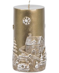 Sviečka MagicHome Vianoce, 7x12,5 cm, zlatá, s 3D krajinkou