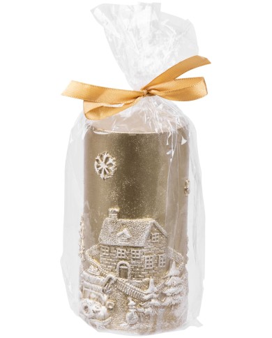 Sviečka MagicHome Vianoce, 7x12,5 cm, zlatá, s 3D krajinkou