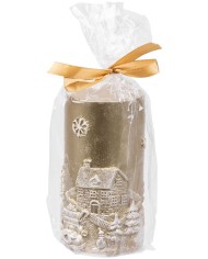 Sviečka MagicHome Vianoce, 7x12,5 cm, zlatá, s 3D krajinkou
