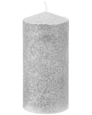 Sviečka MagicHome Vianoce, 5,5x12 cm, valcová, strieborná, s glitrami