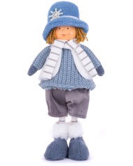 Postavička MagicHome Vianoce, Chlapček s modrým klobúkom, modrý, látkový, 16x10x36 cm