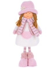 Postavička MagicHome Vianoce, Dievčatko s ružovým klobúkom, ružové, látkové, 16x10x36 cm
