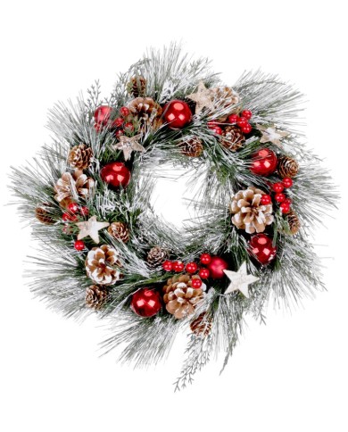 Veniec MagicHome Vianoce, prírodný, závesný, s čečinou a hviezdami, 39 cm