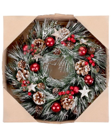 Veniec MagicHome Vianoce, prírodný, závesný, s čečinou a hviezdami, 39 cm