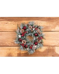 Veniec MagicHome Vianoce, prírodný, závesný, s čečinou a hviezdami, 39 cm