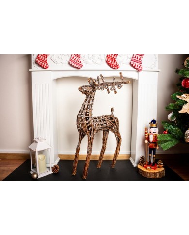 Dekorácia MagicHome Vianoce, Jeleň z prútia, strieborný, 41x14x73 cm