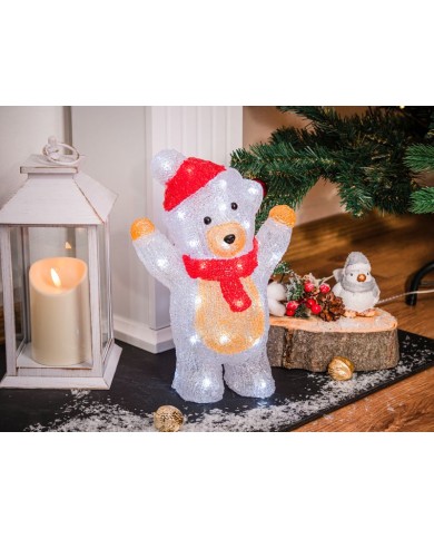 Dekorácia MagicHome Vianoce, Medveď, 30x LED, studená biela, akryl, IP44, exteriér, 19x11,5x30 cm