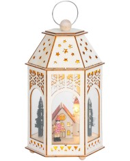 Lampáš MagicHome Vianoce, Drevená dedinka, 9x LED, teplá biela, 16,5x14x30 cm