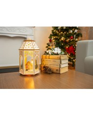 Lampáš MagicHome Vianoce, Drevená dedinka, 9x LED, teplá biela, 16,5x14x30 cm