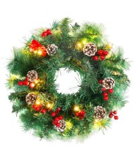 Veniec MagicHome Vianoce, prírodný, so šiškami, 20x LED, teplá biela, 3xAA, 8 funkcií, 30 cm