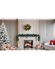 Veniec MagicHome Vianoce, prírodný, so šiškami, 20x LED, teplá biela, 3xAA, 8 funkcií, 30 cm