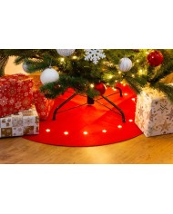 Koberec MagicHome Vianoce, červený, pod vianočný stromček, s hviezdičkami, 22x LED, teplá biela, 2xAA, 90 cm