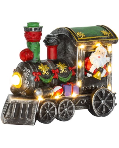 Dekorácia MagicHome Vianoce, Vianočná lokomotíva so santom, LED, 3xAA, interiér