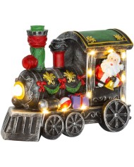 Dekorácia MagicHome Vianoce, Vianočná lokomotíva so santom, LED, 3xAA, interiér