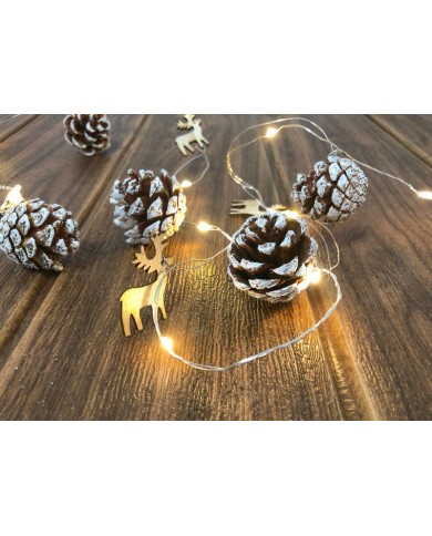 Reťaz MagicHome Vianoce Pine, 20x LED teplá biela, so zasneženými šiškami, 2xAA, jednoduché svietenie, osvetlenie, L-1,9 m