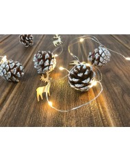 Reťaz MagicHome Vianoce Pine, 20x LED teplá biela, so zasneženými šiškami, 2xAA, jednoduché svietenie, osvetlenie, L-1,9 m