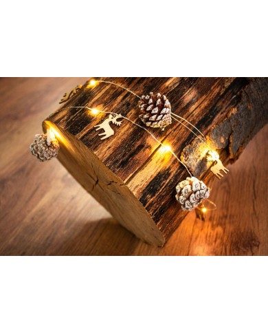 Reťaz MagicHome Vianoce Pine, 20x LED teplá biela, so zasneženými šiškami, 2xAA, jednoduché svietenie, osvetlenie, L-1,9 m