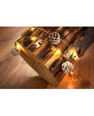 Reťaz MagicHome Vianoce Pine, 20x LED teplá biela, so zasneženými šiškami, 2xAA, jednoduché svietenie, osvetlenie, L-1,9 m