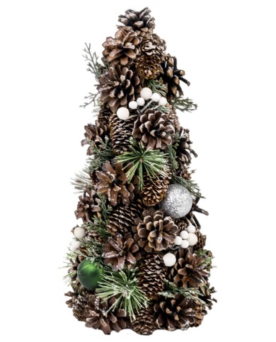 Stromček MagicHome Vianoce, prírodný, so zelenými guľami, 47 cm