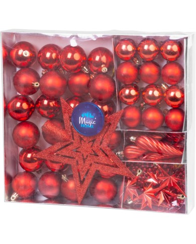 Gule MagicHome Vianoce, sada, 50 ks, 4-5 cm, červené, hviezda, girlanda, šiška, na vianočný stromček