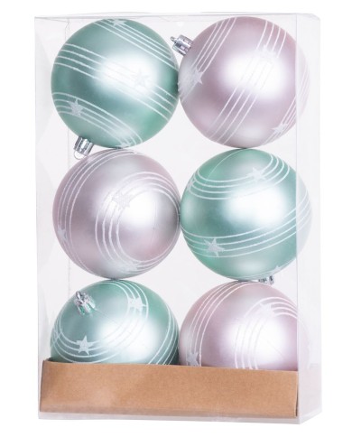 Gule MagicHome Vianoce, 6 ks, zeleno-ružové, matné, s dekoráciou, na vianočný stromček, 8 cm