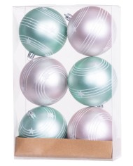 Gule MagicHome Vianoce, 6 ks, zeleno-ružové, matné, s dekoráciou, na vianočný stromček, 8 cm