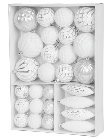 Gule MagicHome Vianoce, sada, 31 ks, 5-6-8-12 cm, bielo-strieborné, na vianočný stromček