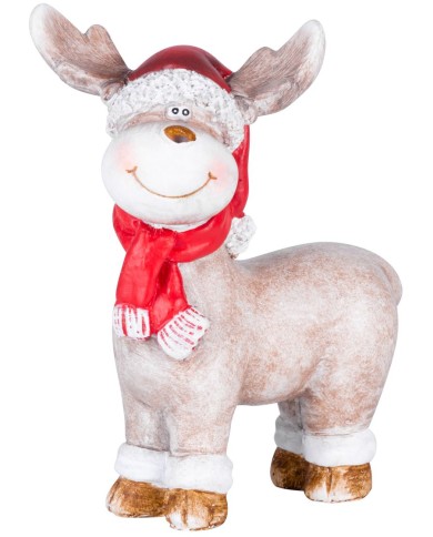 Dekorácia MagicHome Vianoce, Sob s červeným šálom, polyresin, 20x20x24 cm