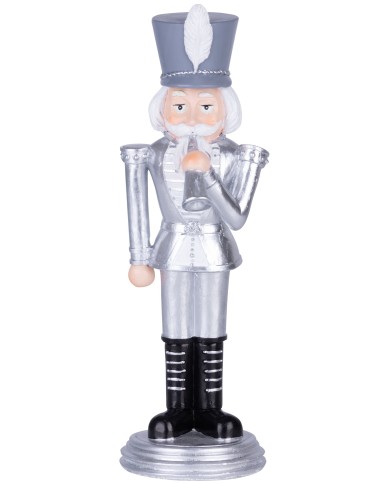 Dekorácia MagicHome Vianoce, Luskáčik s trúbkou, strieborný, polyresin, 20x20x30 cm