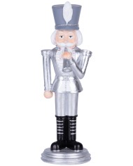 Dekorácia MagicHome Vianoce, Luskáčik s trúbkou, strieborný, polyresin, 20x20x30 cm