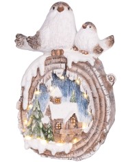 Dekorácia MagicHome Vianoce, Vtáčiky s domčekmi, LED, keramika, 3xAAA, 33,3x16,5x47 cm