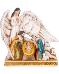 Dekorácia MagicHome Vianoce, Svätá rodinka pod krídlami anjela, polyresin, 21,5 cm