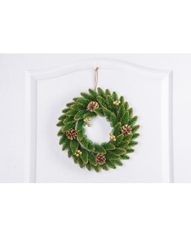 Veniec MagicHome Vianoce, prírodný, pozlátený, 33 cm