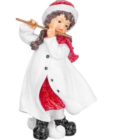 Dekorácia MagicHome Vianoce, Dievčatko hrajúce na flautu, polyresin, 12x12x20 cm
