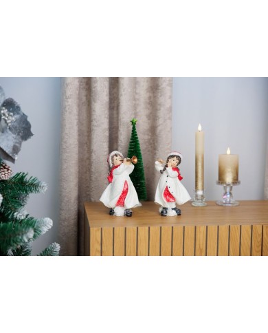 Dekorácia MagicHome Vianoce, Dievčatko hrajúce na flautu, polyresin, 12x12x20 cm