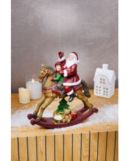 Dekorácia MagicHome Vianoce, Santa s chlapčekom na koni, polyresin, 28x10x30 cm
