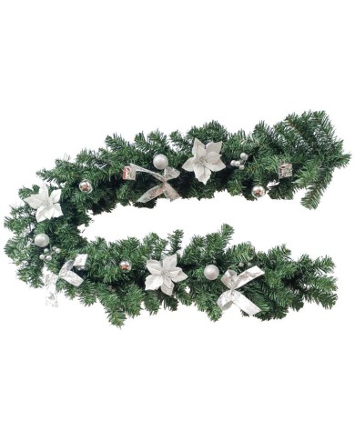 Girlanda MagicHome Vianoce, ozdobená, strieborná, 180 cm