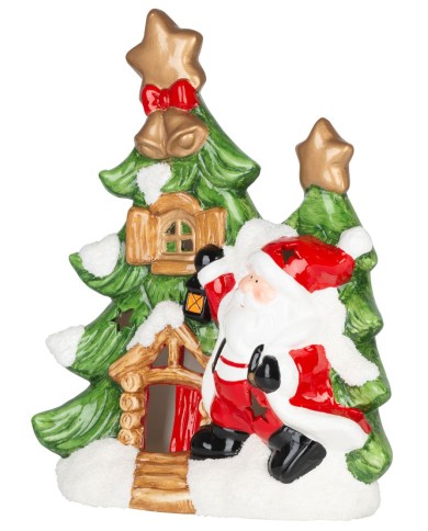 Dekorácia MagicHome Vianoce, Stromček so santom, LED, terakota, 2xAAA, 27,3x11x34 cm