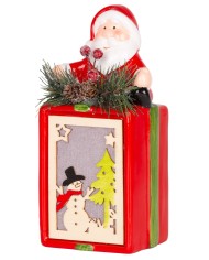 Dekorácia MagicHome Vianoce, Darček so santom, LED, terakota, závesný, 9x8x17,7 cm