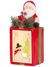 Dekorácia MagicHome Vianoce, Darček so santom, LED, terakota, závesný, 9x8x17,7 cm