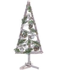 Stromček MagicHome Vianoce, drevený, so striebornými guľami, 20x3x47 cm