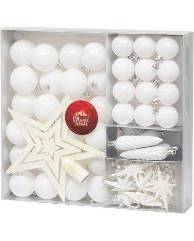 Gule MagicHome Vianoce, sada, 50 ks, 4-5 cm, biele, hviezda, girlanda, šiška, na vianočný stromček