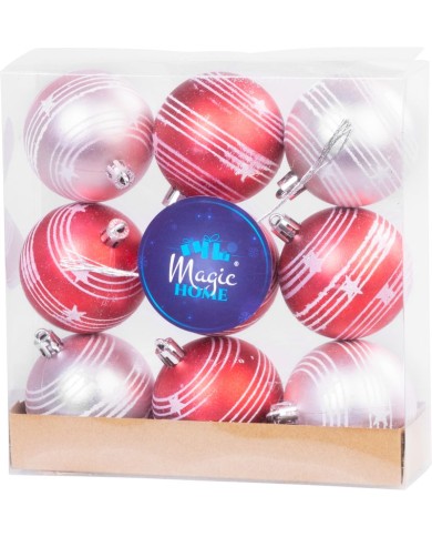 Gule MagicHome Vianoce, 9 ks, červeno-ružové, matné, s dekoráciou, na vianočný stromček, 6 cm