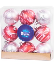 Gule MagicHome Vianoce, 9 ks, červeno-ružové, matné, s dekoráciou, na vianočný stromček, 6 cm